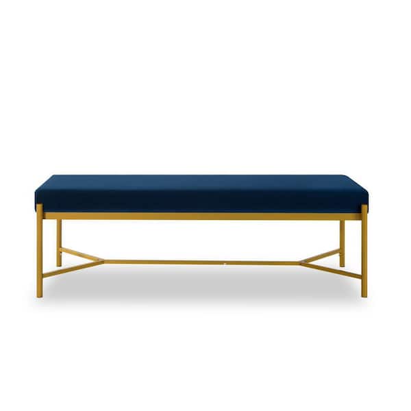Tidoin Navy Blue Metal Bench with Velvet Upholstered 17.72 in. H X 55.12 in. W X 18.9 in. D