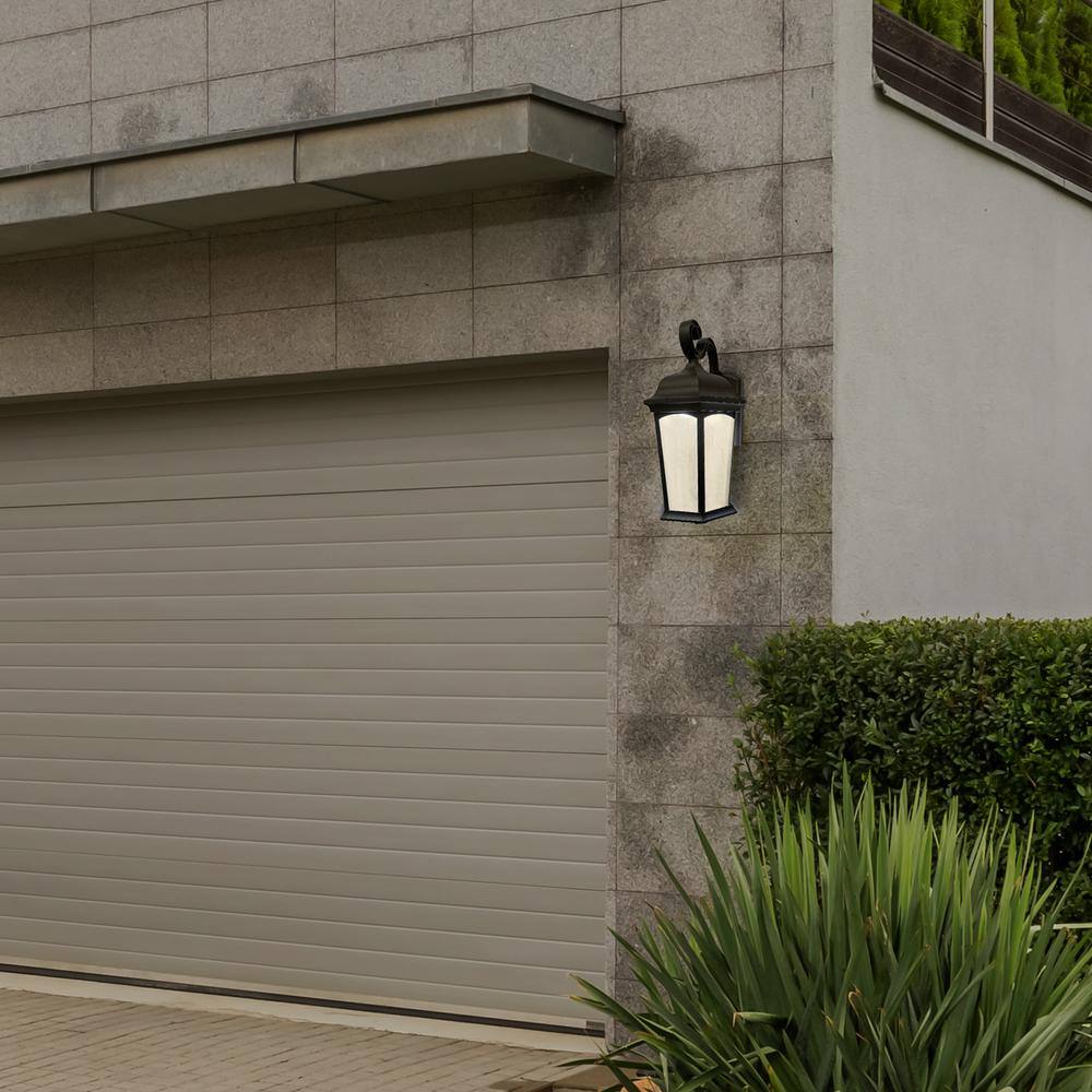 Bronze Matte Outdoor LED Lantern Sconce with Frosted Glass