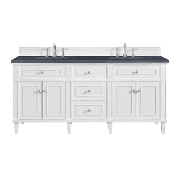 James Martin Vanities Lorelai 72.0 in. W x 23.5 in. D x 34.06 in. H Double Bath Vanity in Bright White with Charcoal Soapstone Quartz Top