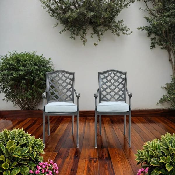 Light Blue Aluminum Outdoor Dining Arm Chair (2-Pack)