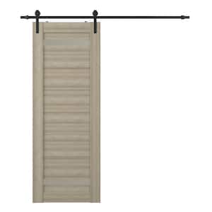 Perla 18 in. x 84 in. 2-Lite Frosted Glass Shambor Wood Composite Sliding Barn Door with Hardware Kit