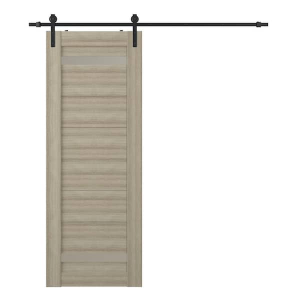 Belldinni Perla 28 in. x 84 in. 2-Lite Frosted Glass Shambor Wood Composite Sliding Barn Door with Hardware Kit