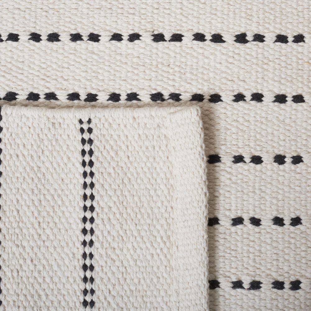 Ivory and Black Wool Flat Woven Handmade Reversible Area Rug, 5'x8'