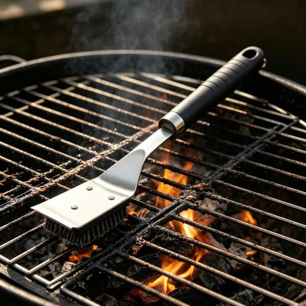 5-Piece BBQ Grill Cleaning Brush with Scraper, Grill Grate Cleaner with 2 Replaceable Stainless Steel Bristles Heads