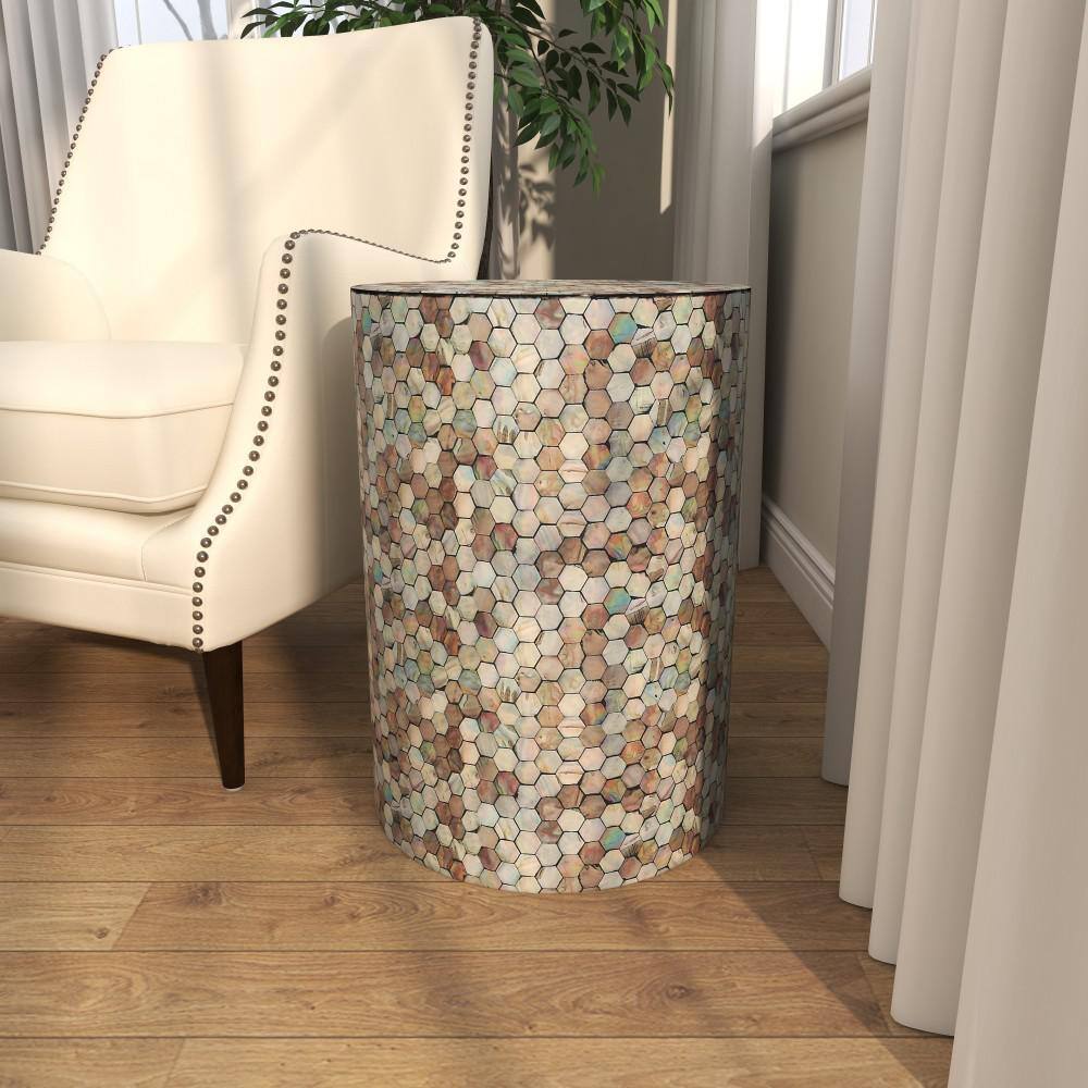 14 in. Light Blue Handmade Mosaic Large Cylinder Wood End Table - thumbnail 8