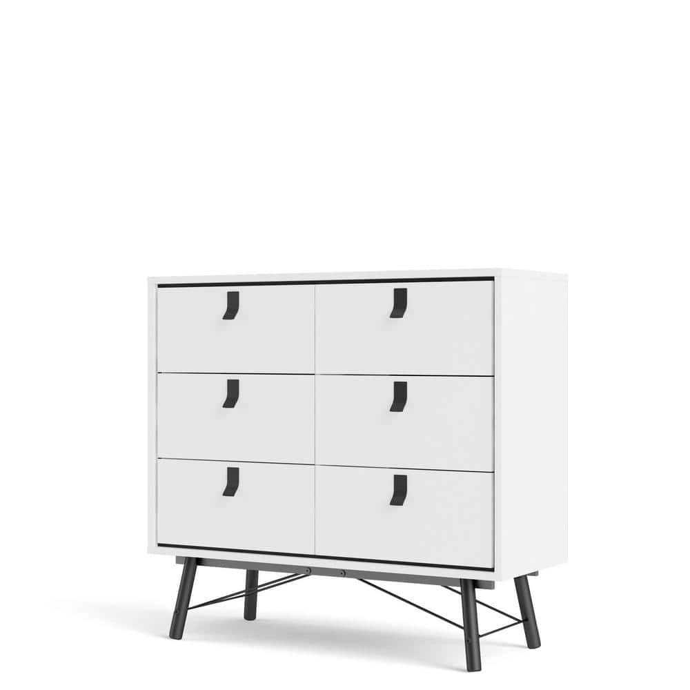 Ry 6-Drawer White Matte/Black Chest 37.32 in. H x 40.08 in. W x 15.79 in. D -  Tvilum, 86016gogo