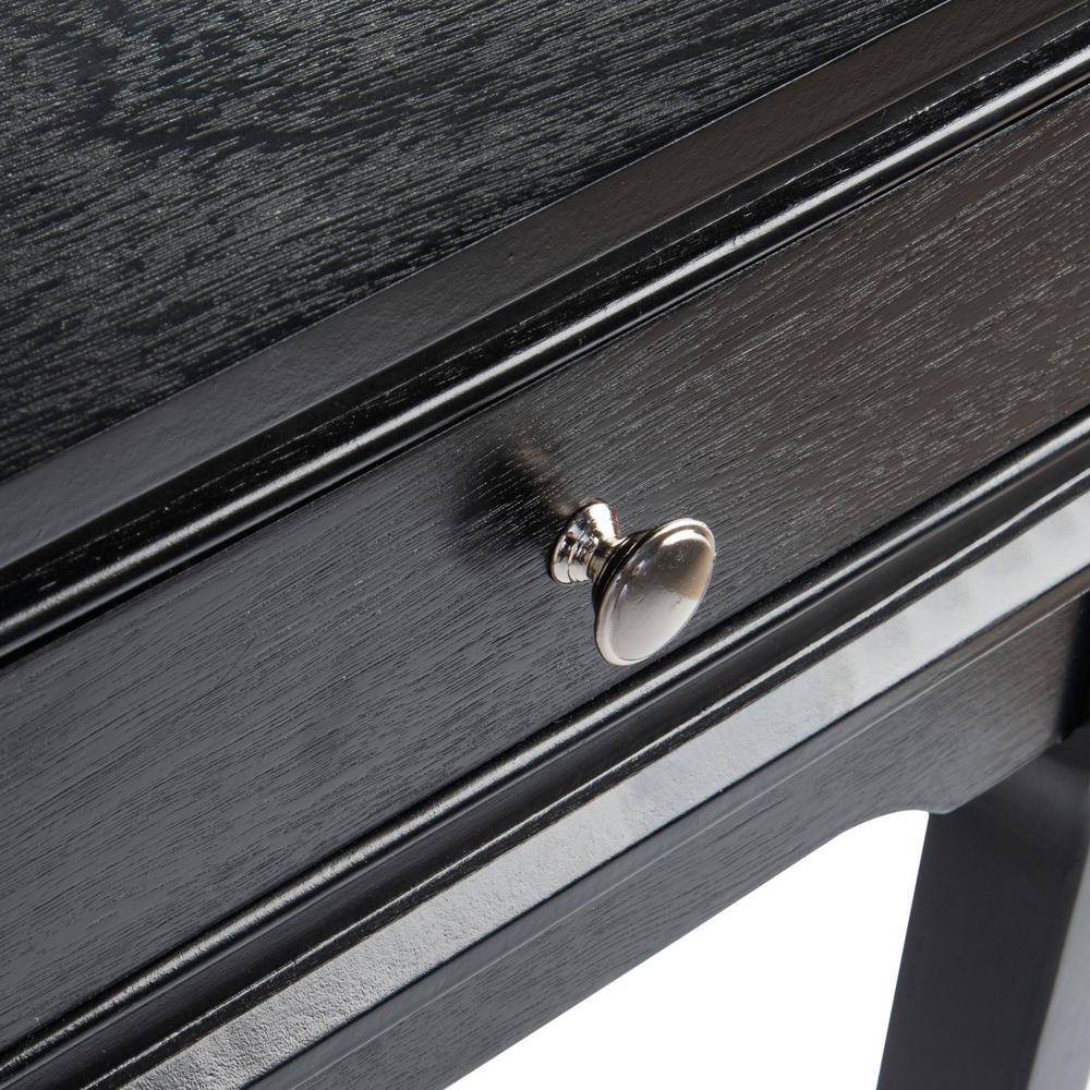 Opal French Black Wood Storage Accent Table with Scalloped Apron