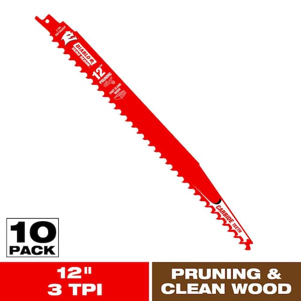 DIABLO 12 in. 3 TPI Demo Demon Carbide Teeth Reciprocating Saw Blades for Pruning and Clean Wood (10-Pack)