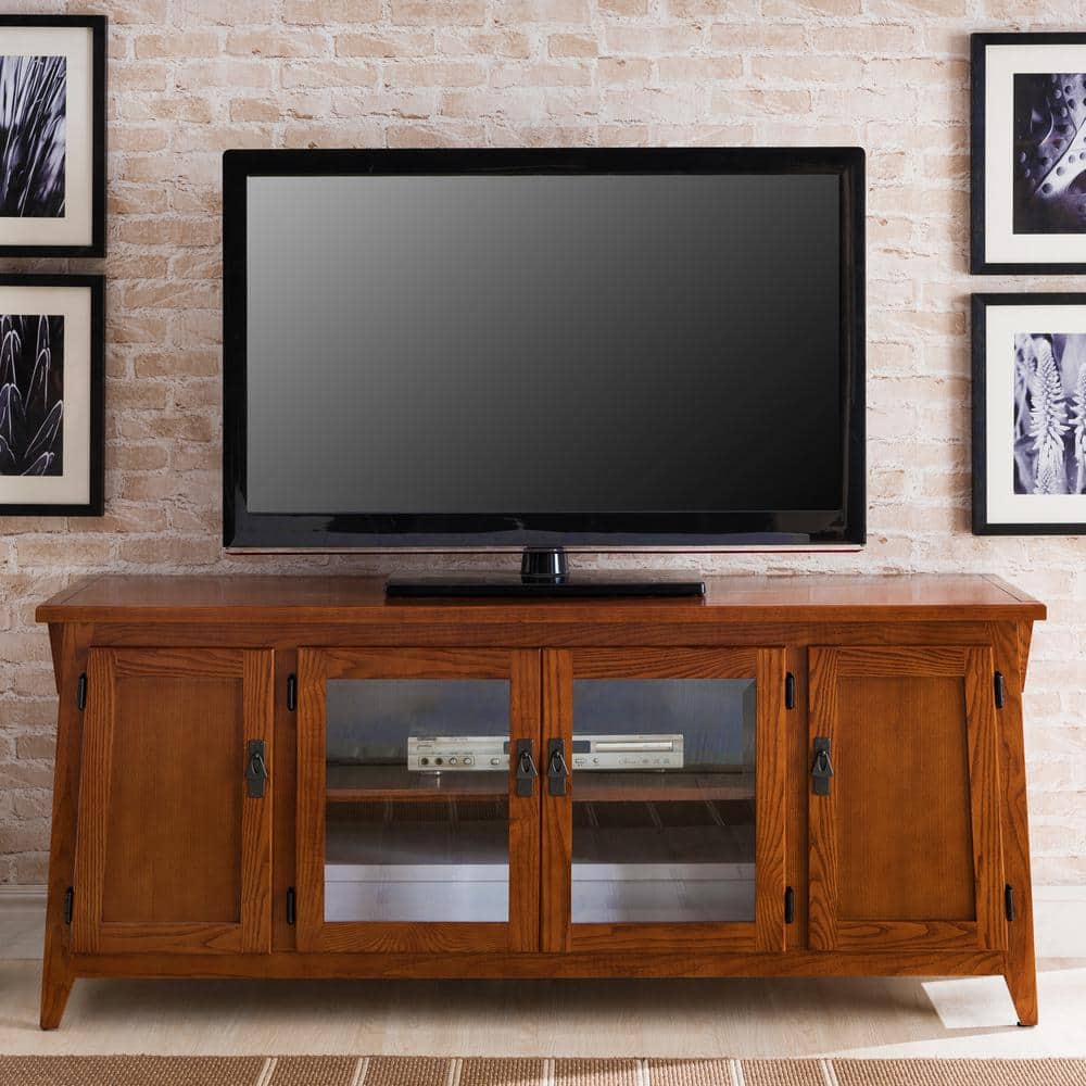 Mission Oak 63" Russet Solid Wood Four Door TV Stand