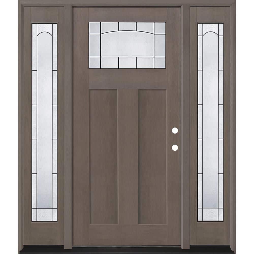 Regency 68 in. x 80 in. 1/4 TopL Empire Glass LHIS Ashwd Mahogany Fiberglass Prehung Front Door w/14 in. - 3/4SLs 4-9/16