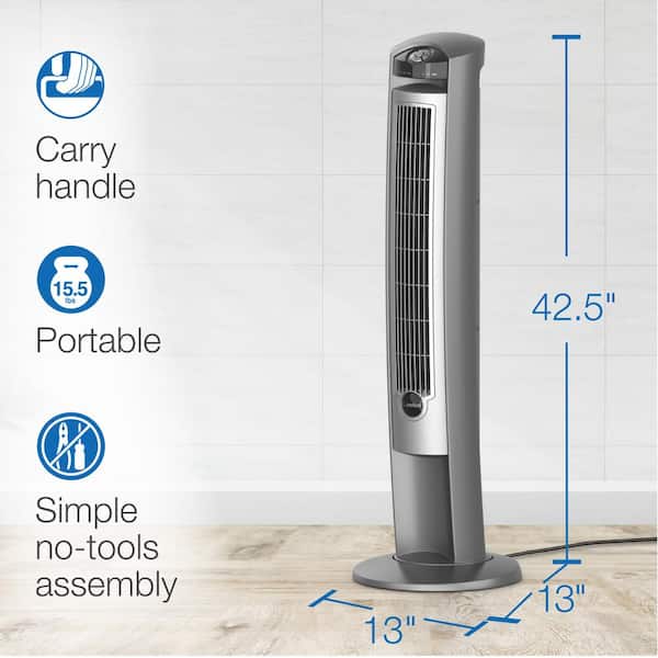 Lasko Wind Curve 42 in. 3-Speed Oscillating Platinum Tower Fan