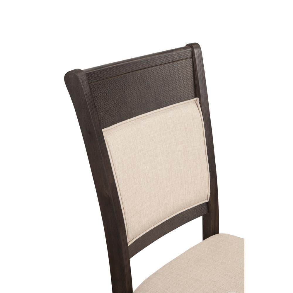 Transitional Beige Upholstered Side Chair with Acacia Wood Frame