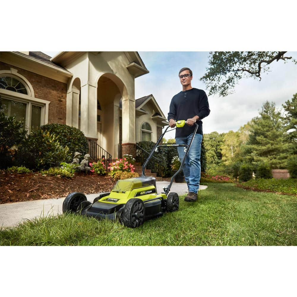 RYOBI RY401100 40V 18 in. 2-in-1 Cordless Battery Walk Behind Push Lawn ...