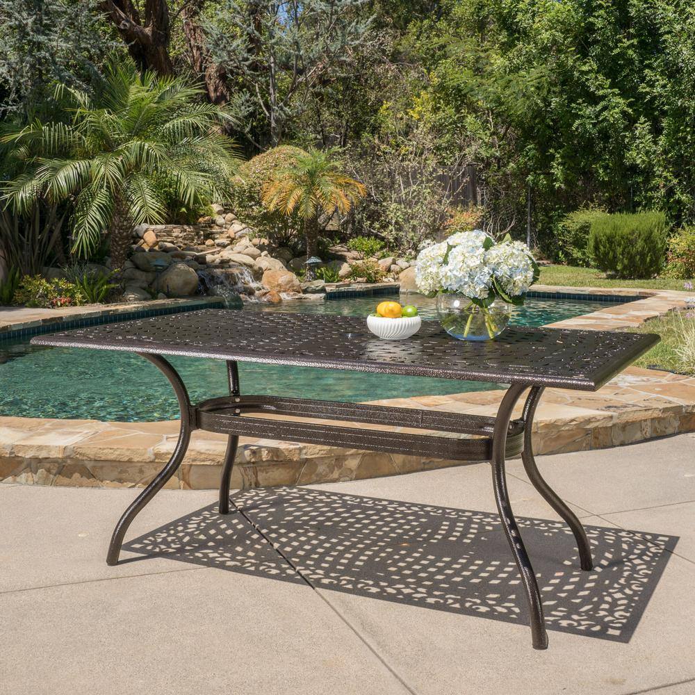 Phoenix Hammered Bronze Cast Aluminum Rectangular Patio Dining Table