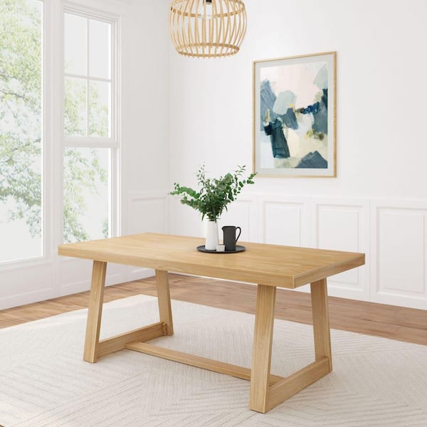 Classic Rectangle Blonde Wirebrush Wood 72 in. Trestle Dining Table Seats 6