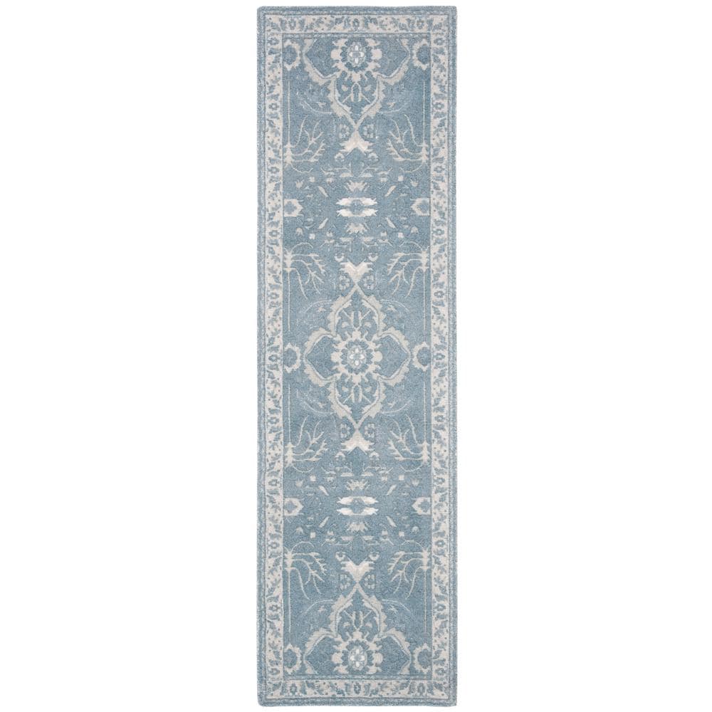 SAFAVIEH Restoration Vintage Blue 2 ft. x 8 ft. Border Runner Rug ...