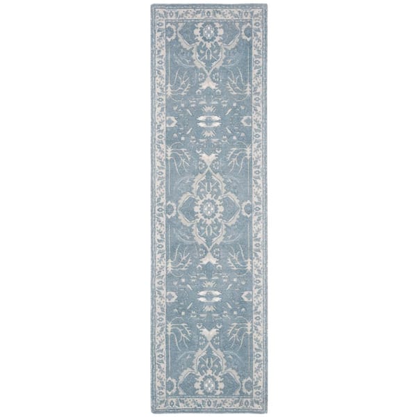 SAFAVIEH Restoration Vintage Blue 2 ft. x 8 ft. Border Runner Rug