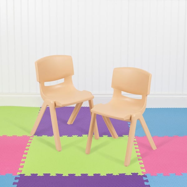 2-Pack Natural Plastic Stackable School Chair with 12 in. Seat Height