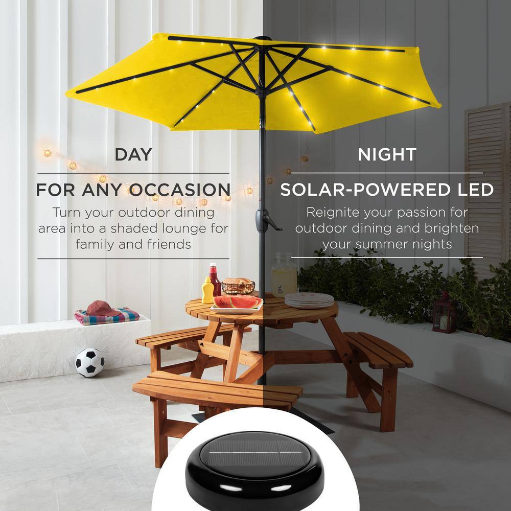 7.5ft Yellow Solar Patio Umbrella with LED Lights and Steel Pole