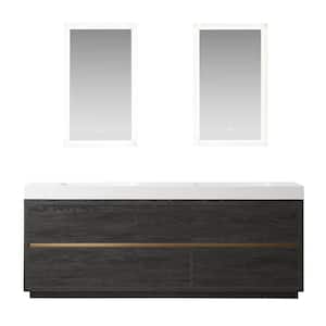 Huesca 84 in. W x 19.7 in. D x 33.9 in. H Double Sink Bath Vanity in North Black Oak with White Composite Top and Mirror