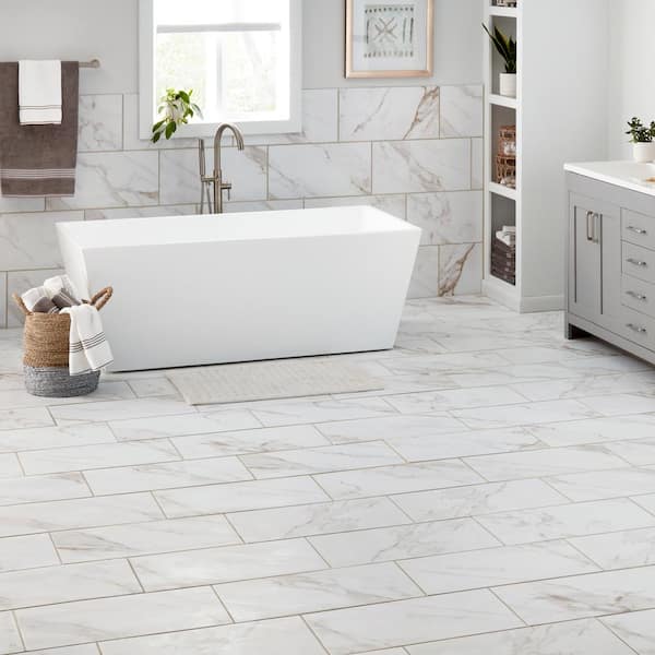 Marazzi Sanden Calacatta Gold Marble Matte 12 in. x 24 in. Glazed Porcelain  Floor and Wall Tile (15.6 sq. ft./Case) SN451224HD1P6