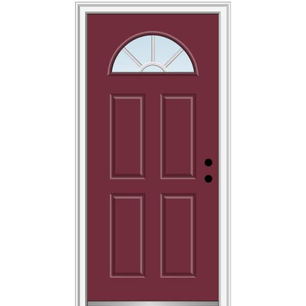 MMI Door 36 in. x 80 in. Grilles Between Glass Left-Hand Inswing 1/4-Lite Clear 4-Panel Classic Painted Steel Prehung Front Door