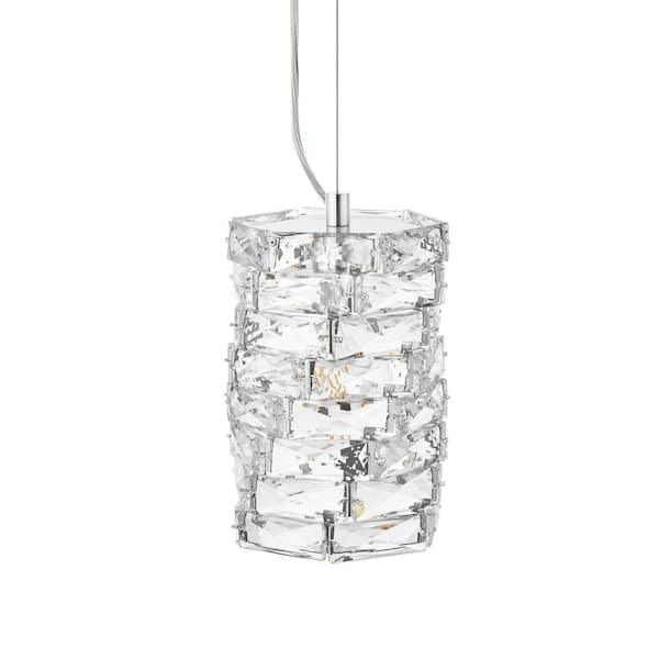 Home Decorators Collection Keighley 1-Light Chrome and Crystal Mini Pendant Light Fixture