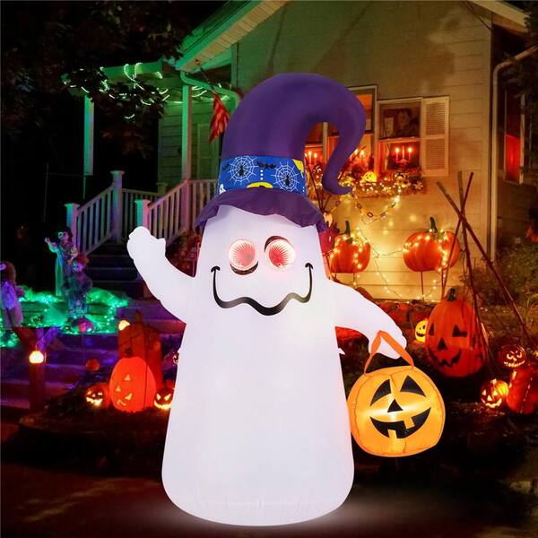 8FT Halloween outlets Inflatable Decoration Pumpkin Lantern Family with Wizard Hat & Cat