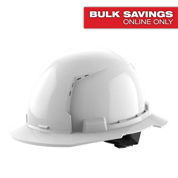 BOLT White Type 1 Class C Full Brim Vented Hard Hat with 4 Point Ratcheting Suspension