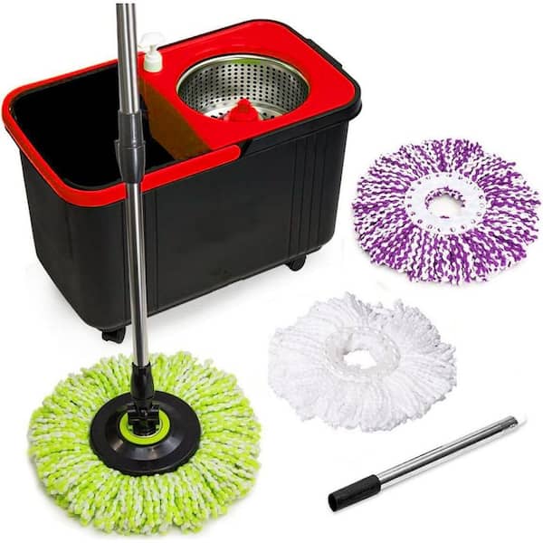 360° 4 in. Microfiber Spin Mop and Bucket with Wringer-3 High-Absorbent Washable Heads