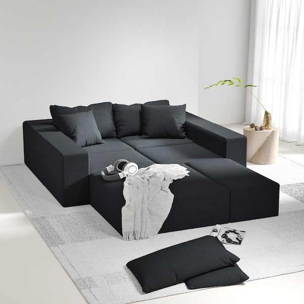 J&E Home 132 in. W Square Arm Chenille L Shaped Modular Free