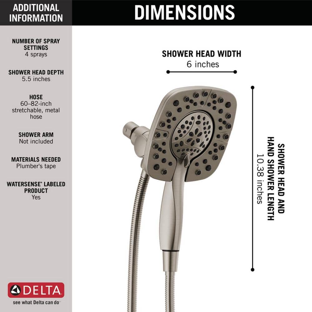 Stainless Steel Square Dual Shower Head with Handheld Spray