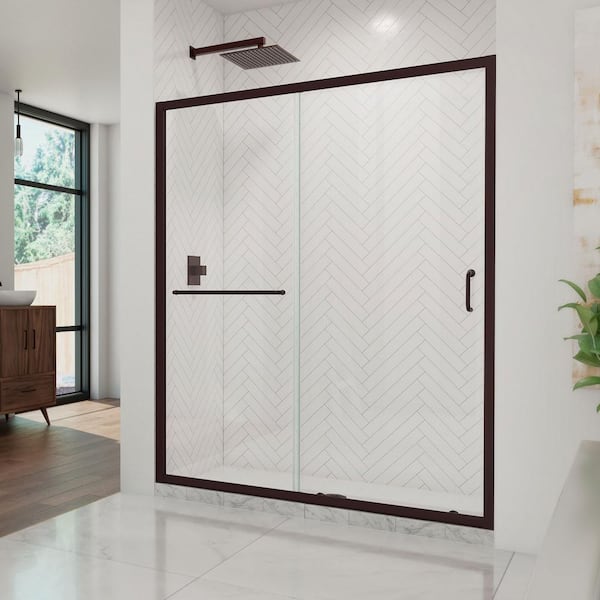 Infinity-Z 56 to 60 in. x 72 in. H Semi-Frameless Sliding Shower Door in Oil Rubbed Bronze