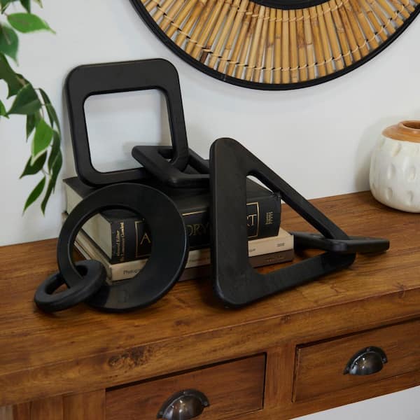 CosmoLiving by Cosmopolitan Black Wood Chain Sculpture (Set of 3)