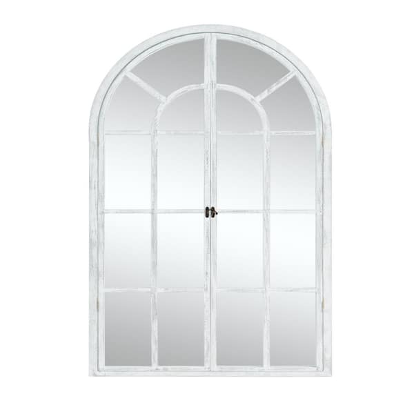 Lirago 36 in. H x 24 in. W Classic Arched Wood Framed Wall Mirror With Opening Door In White