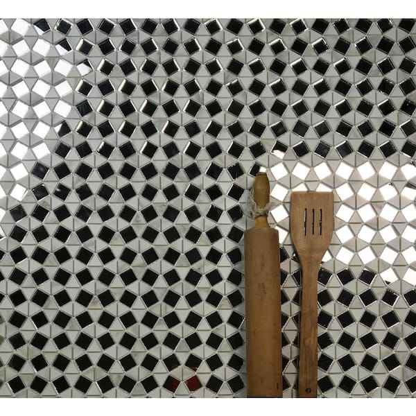 Abolos Musico 10-Pack Bianco Carrara Gray/Multi 12-in x 12-in Multi-Finish Glass Marble Look Wall Tile