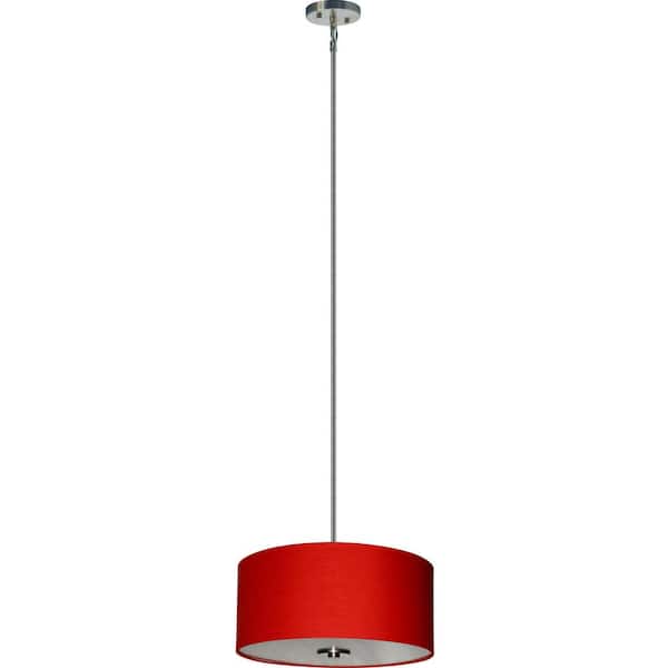 Illumine 3-Light Satin Steel Chandelier with Chili Pepper Red Fabric Shade