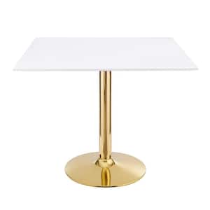 Verne 35 in. Square Dining Table White Wood Top with Gold Metal Base
