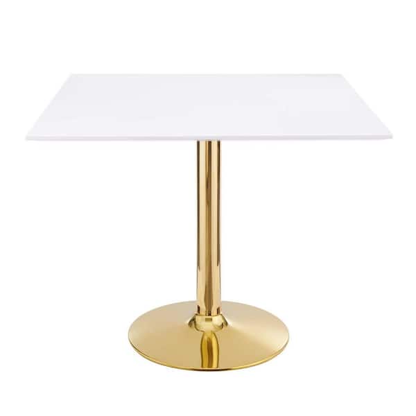MODWAY Verne 35 in. Square Dining Table White Wood Top with Gold Metal Base
