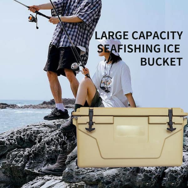 ITOPFOX Heavy-Duty Wheels 65 qt. Khaki Chest Cooler with Bottle