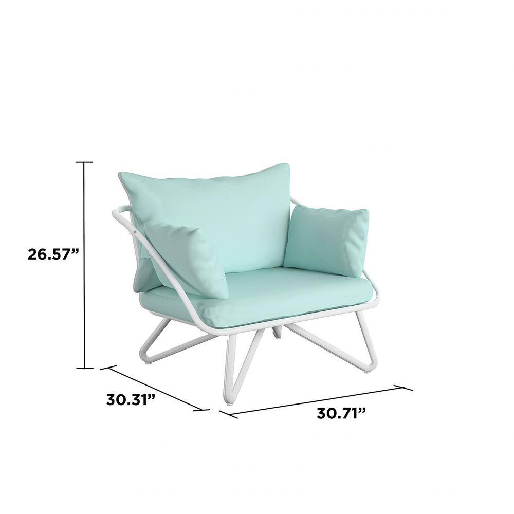 Teddi Aqua Haze Midcentury Modern Outdoor Lounge Chair Pair with Cushions