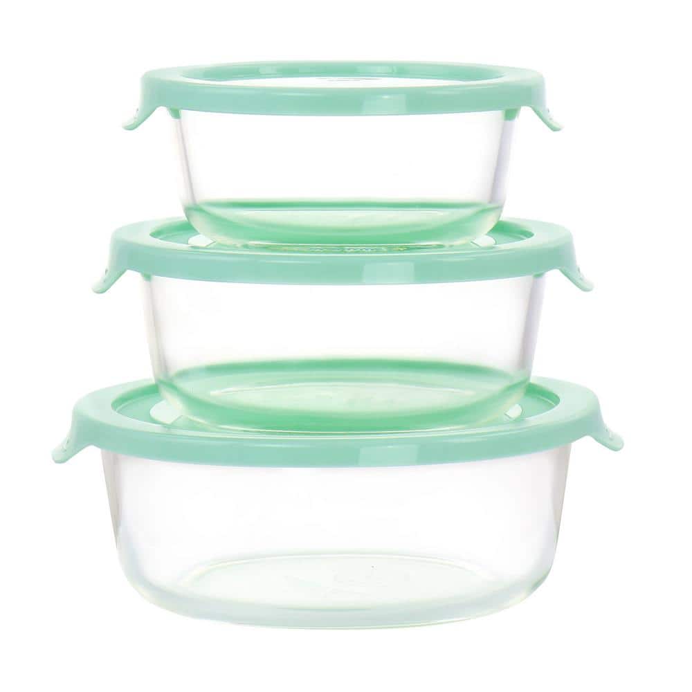 Mint Green Glass Storage Bowl Set with Lids, 3-Piece