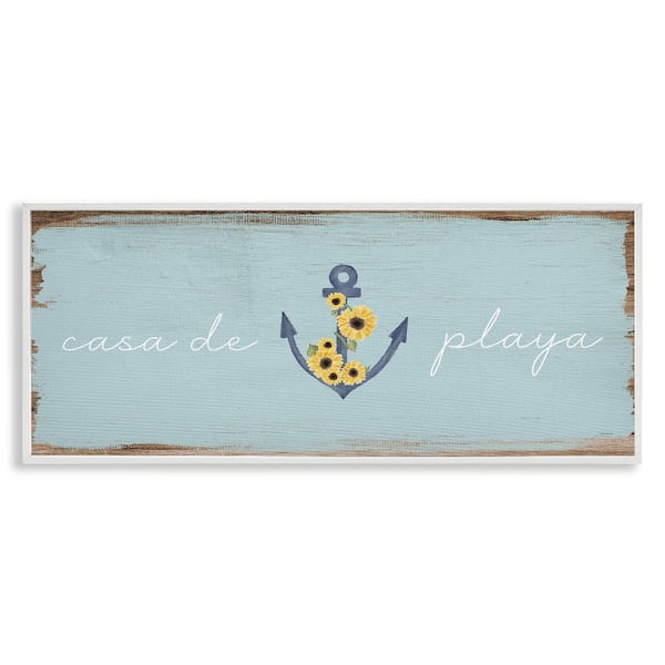 Stupell Industries Beach House with Anchor by Lil' Rue White Framed Nature Giclee Art Print 13 in. x 30 in.