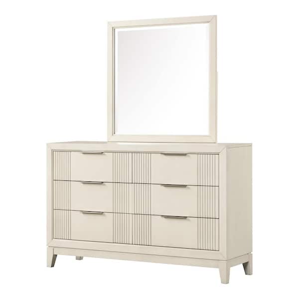 Furniture of America Quinby Antique White 6-Drawer 60 in. Dresser with Mirror