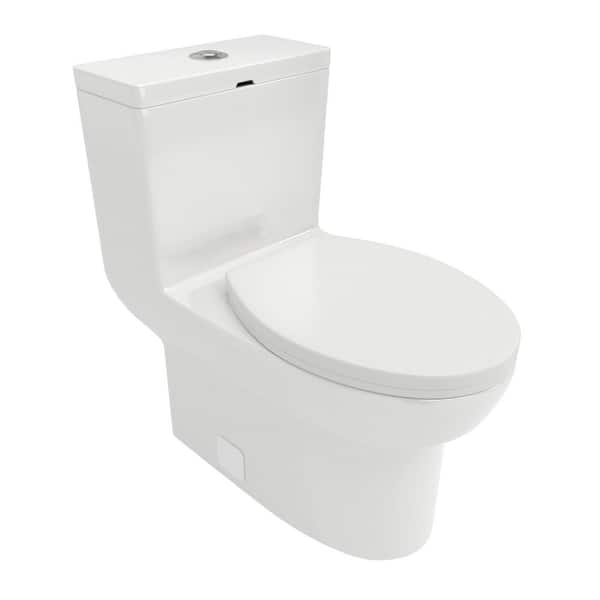 Dual Flush 1.1/1.6 GPF Ceramic Elongated 1-Piece Toilet in White with Soft Clsoing Seat, Seat Included