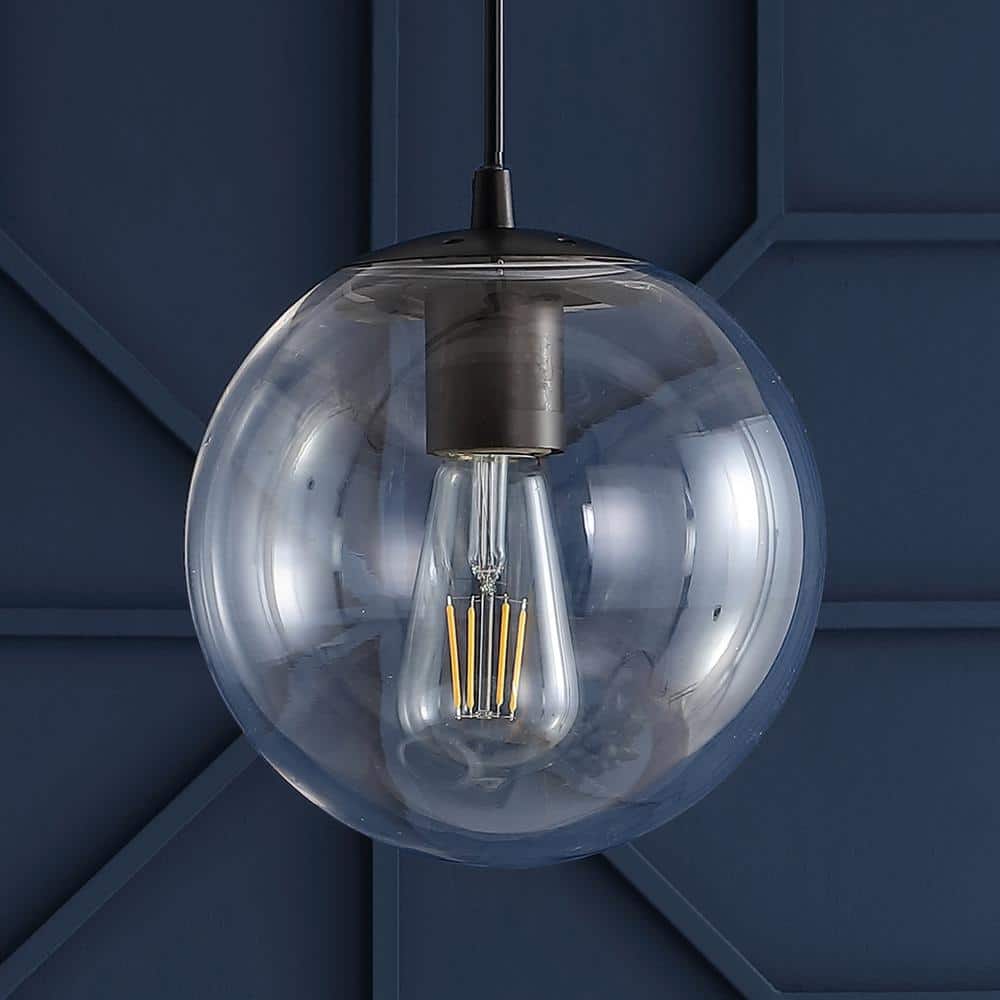 Bleecker Contemporary Globe LED Pendant 7.75" Clear & Oil-Rubbed Bronze