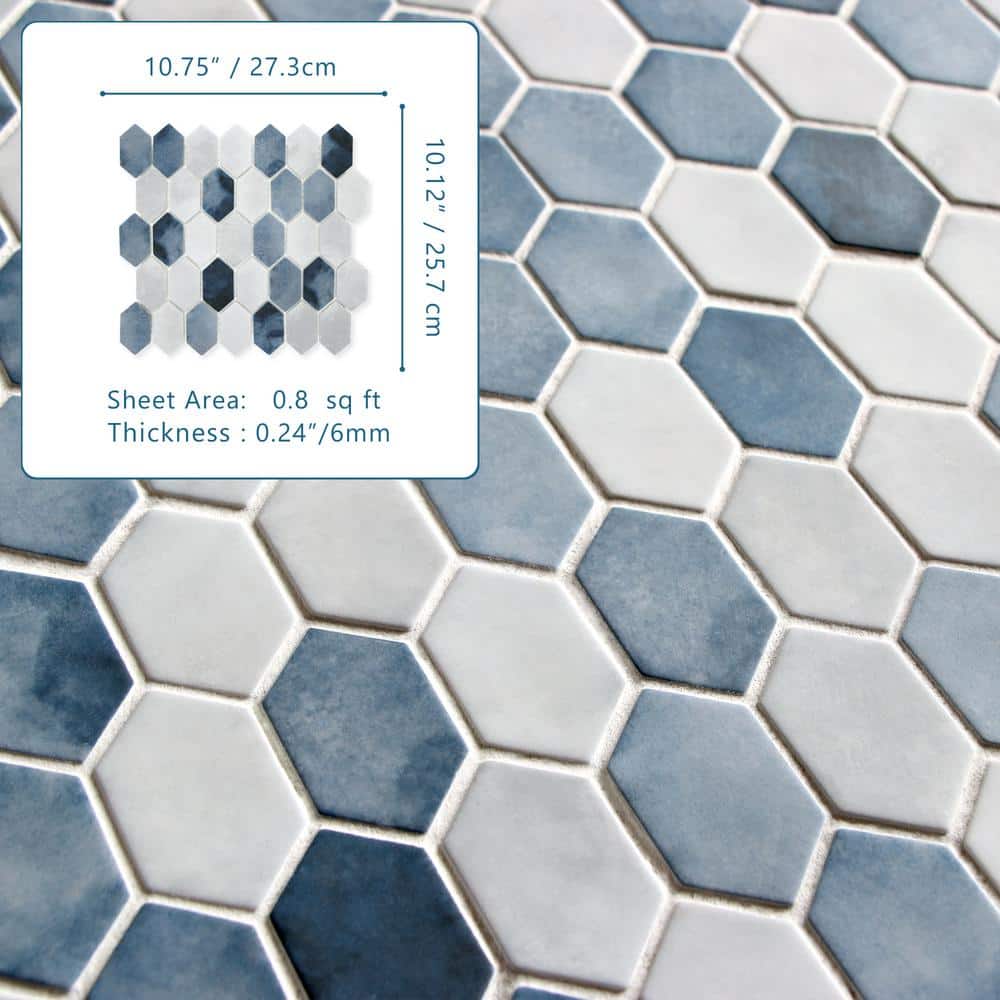 10.75" x 10.12" Hexagonal Recycled Glass Wall & Floor Tile