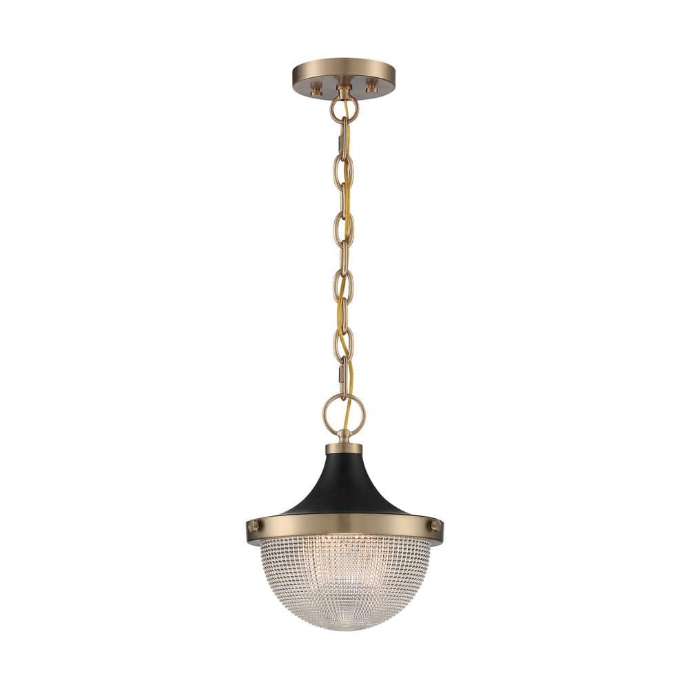 Small Burnished Brass and Glass Bowl Pendant Light
