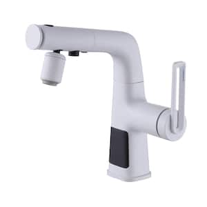 Single Handle Single Hole LED Temperature Digital Display Bathroom Faucet Brass Pull Out Bathroom Sink Faucets in White