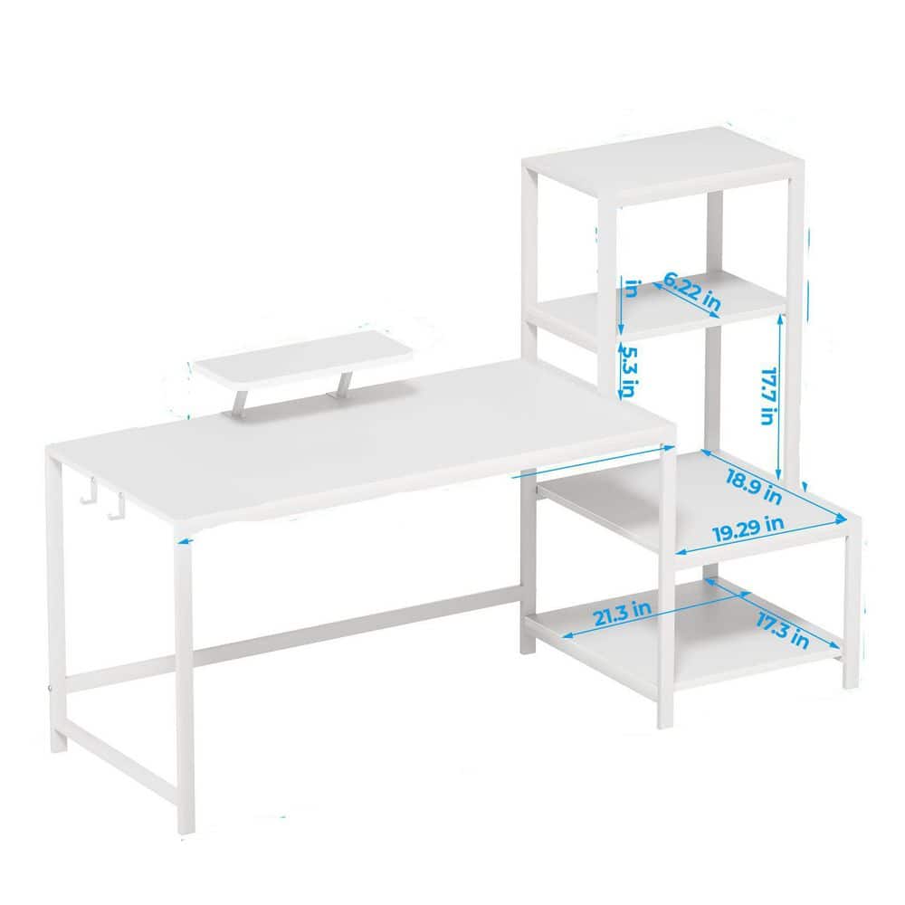 58 Inch Office Desk with Printer Shelf Reversible Shelves Monitor Stand Dual Hooks Movable Stand Full White price history on PriceWatchPro